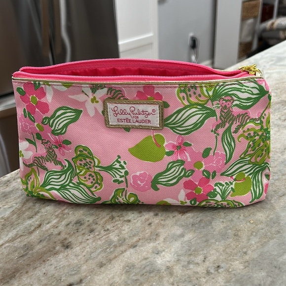 Lilly Pulitzer For Estée Lauder Tiger Lily Cosmetic Bag pink green zip - Picture 10 of 12